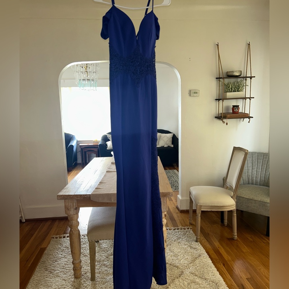 Blue maxi prom dress wedding guest dress